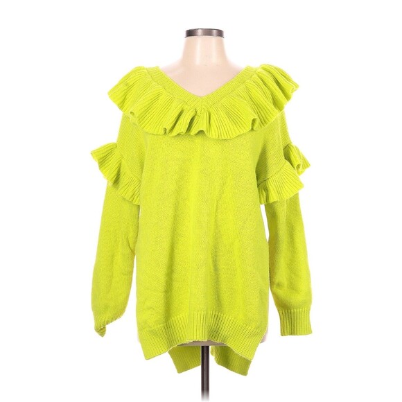 Zara Sweaters - ZARA Florescent Lime Ruffled Knit Sweater - XS-S